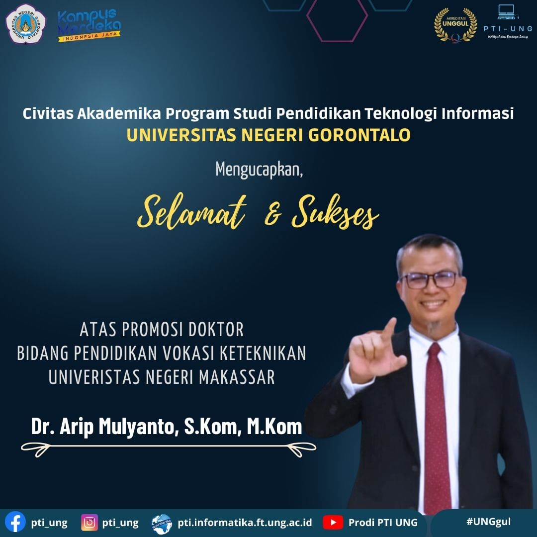 Selamat dan Sukses Dr. Arip Mulyanto, S.Kom, M.Kom atas Promosi Doktor Bidang Pendidikan Vokasi Keteknikan